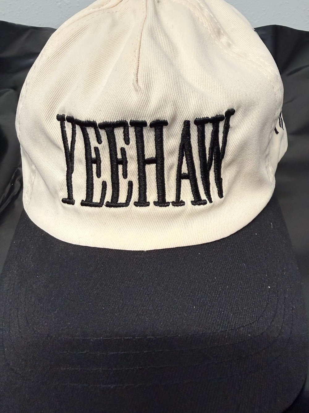 YEEHAW Embroidered Two-Tone Baseball Cap - Cream & Black
